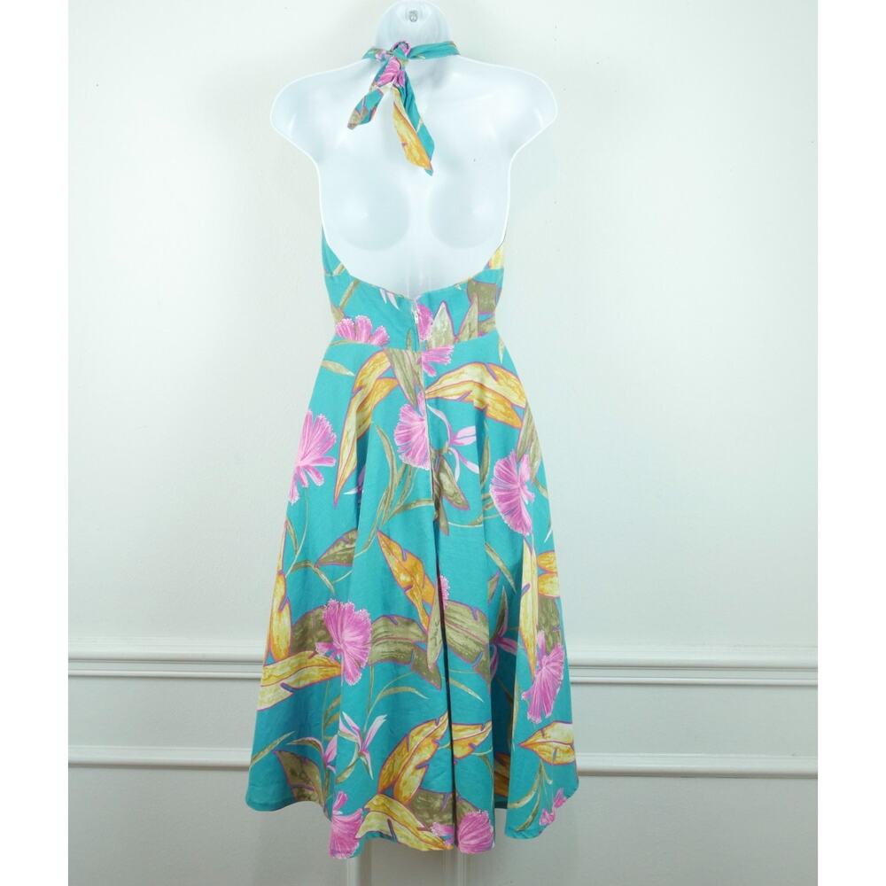 Vintage Retro Halter Dress Pinup Fit Flare Circle Skirt Tropical Rockabilly S - Picture 8 of 8